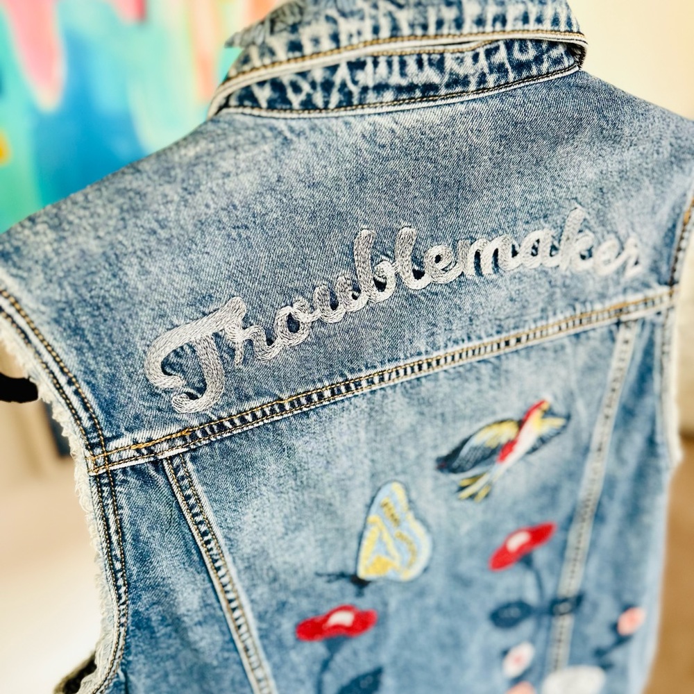 ❇️ SALE ❇️ BP “Troublemaker” Embroidered Denim Vest
